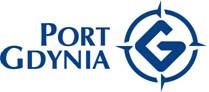 logo Port Gdynia - napis i logo przypominające pusty kompas, wypełniony literą G
