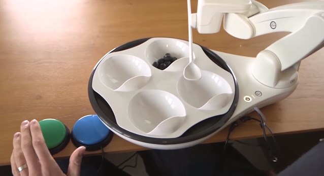robot Obi - podstawę stanowi specjalny talerz, złożony z czterech odzielnych miejsc – miseczek na różnego rodzaju jedzenie. Przy podstawie znajduje się ruchome ramię robota, do końcówki którego jest przytwierdzona wymienna łyżeczka.