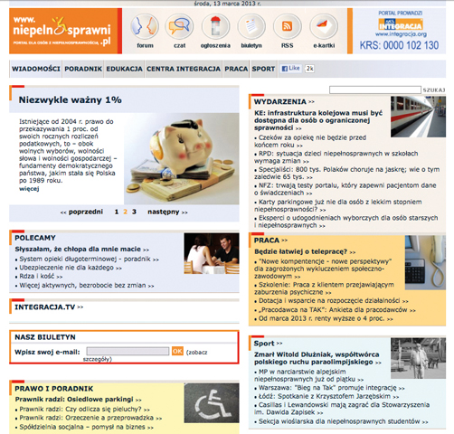 screen strony głównej portalu Niepelnosprawni.pl