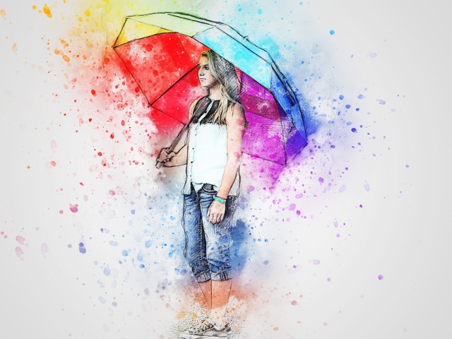 rysunek dziewczyny z parasolem