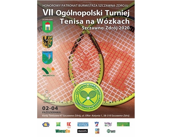 plakat na tle paletek napis VII ogólnopolski turniej tenisa na wózkach na dole loga