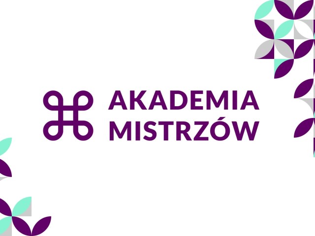 grafika na białym tle napis z logo akademia mistrzów