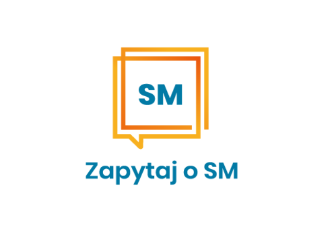 logo kampanii dwa kwadraty a w środku SM poniżej zapytaj o SM