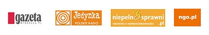 Loga od lewej: Gazeta Wyborcza, Jedynka Polskie Radio, Niepelnosprawni.pl, Ngo.pl